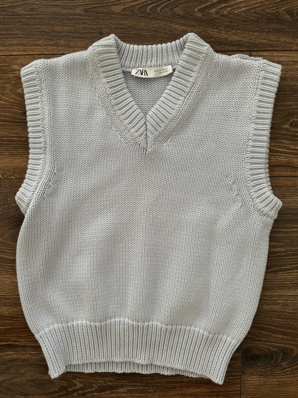 Zara Light Blue V-Neck Knit Sweater Vest Smalm